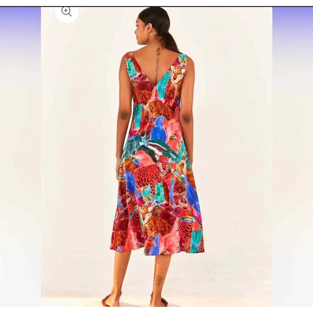 NWOT Farm Rio Animal Collage Midi Dress Sleeveless V-Neck Womens MSRP$195 Small
